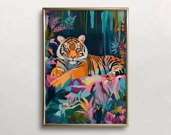 Colorful Tiger Jungle Art Print: Safari Animal Wall Decor (Digital Download)