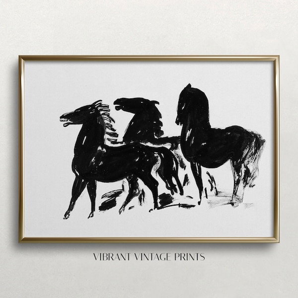 Vintage Horse Etching Print: Black and White Antique Art (Digital Download