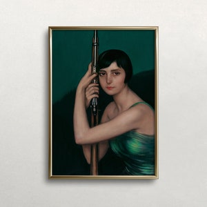 Woman with Shotgun | Dark Moody Wall Art | Vintage Woman Portrait | Eclectic Wall Art | Maximalist Wall Decor | PRINTABLE Wall Art #271