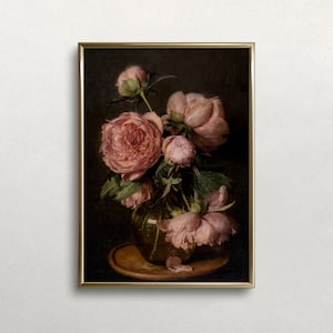 Moody Flower Print, Peonies Painting | Vintage Wall Art | Dark Aesthetic | Antique Wall Decor | Peony Flowers | DOWNLOAD |PRINTABLE Art #211