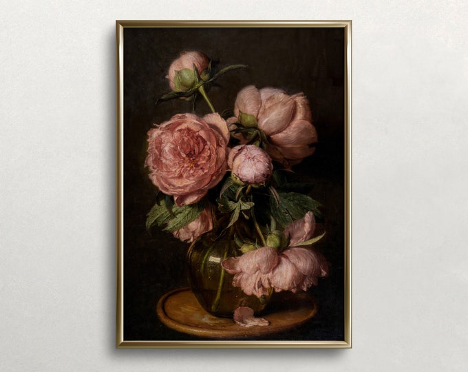Moody Floral Oil Painting PRINTABLE / Dark Vintage Still Life Print ...