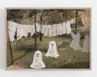 Vintage Halloween Print: Ghosts at Laundry Line (Digital Download)
