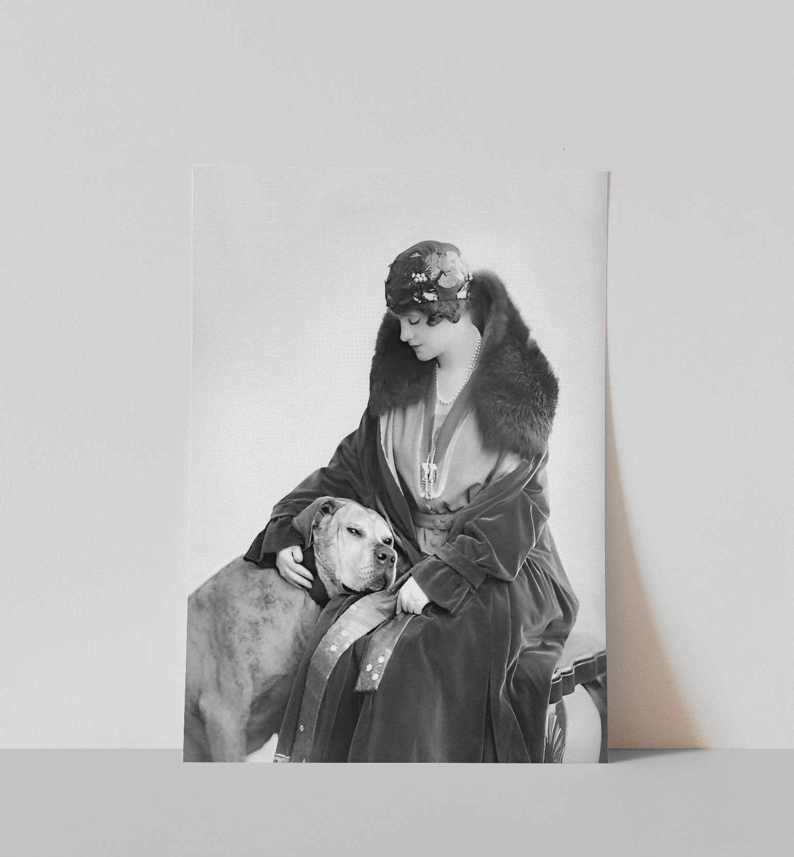 Lady and Her Dog, Black and White Art, Woman Portrait, Vintage Wall Art ...