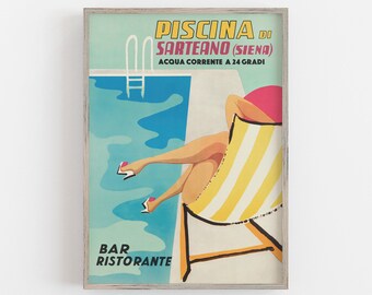 Vintage Italy Travel Poster: Poolside Wall Art (Digital Download)
