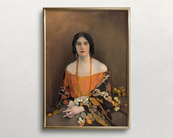 Vintage Woman Portrait Art Print: Dark Moody Colors (Digital Download)