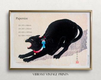 Black Cat Art | Vintage Wall Art | Asian Wall Decor | Hissing Cat Art | Japanese Wall Art | Digital DOWNLOAD | PRINTABLE Wall Art #295