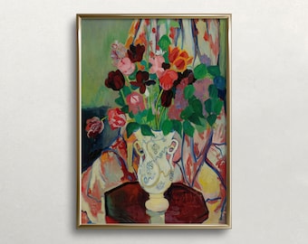 Lámina artística de ramo floral vintage: Pintura ecléctica de tulipanes (descarga digital)