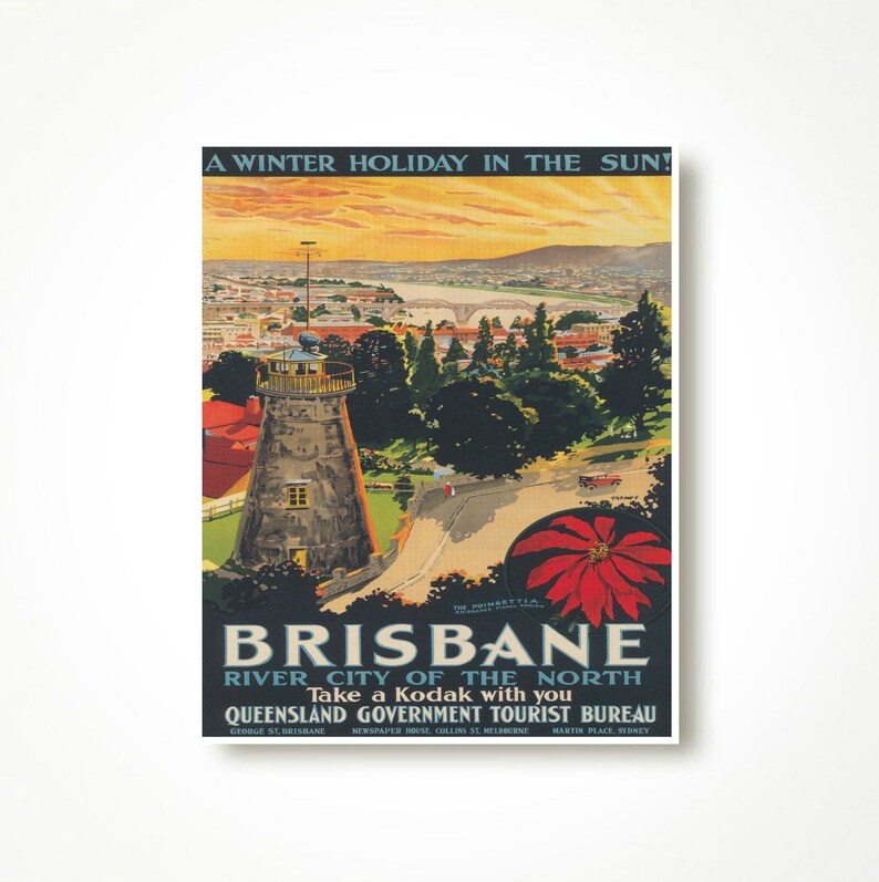 Brisbane Australia Print Vintage Wall Art Australia Wall | Etsy
