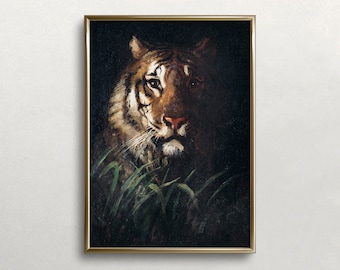 Tiger Portrait, Vintage Wall Art, Dark Moody Art, Tiger Wall Art, Dark Aesthetic Decor, Wild Cat, DIGITAL DOWNLOAD, PRINTABLE Wall Art #359