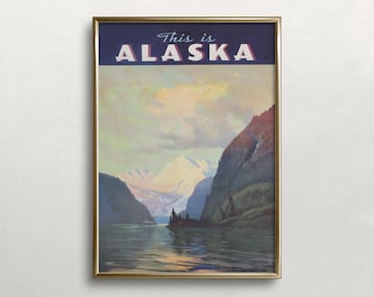 Alaska Wall Art, Alaskan Landscape, Vintage Alaska Poster, Travel Wall Art, Muted Neutral Colors, DIGITAL DOWNLOAD, PRINTABLE Wall Art