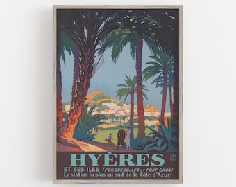 Hyeres France Vintage Travel Poster, Palm Trees Art (Digital Download)