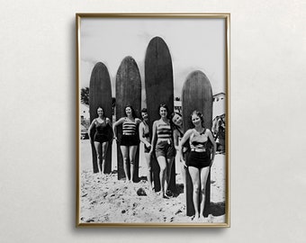 Women Surfers, Black and White Art, Vintage Wall Art, Beach Wall Art, Women Sports Art, DIGITAL DOWNLOAD, PRINTABLE Art
