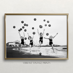 Vintage Beach Dancers Art: Black and White Photo (Digital Download)