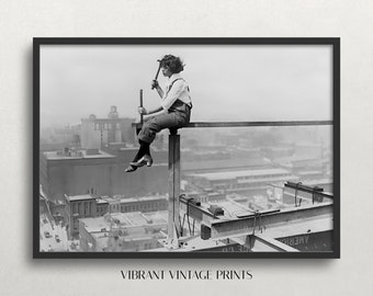 Iron Girder, Woman Portrait, Black and White Art, Woman Iron Worker, Vintage Wall Art, Old Photo, Digital DOWNLOAD, PRINTABLE Wall Art