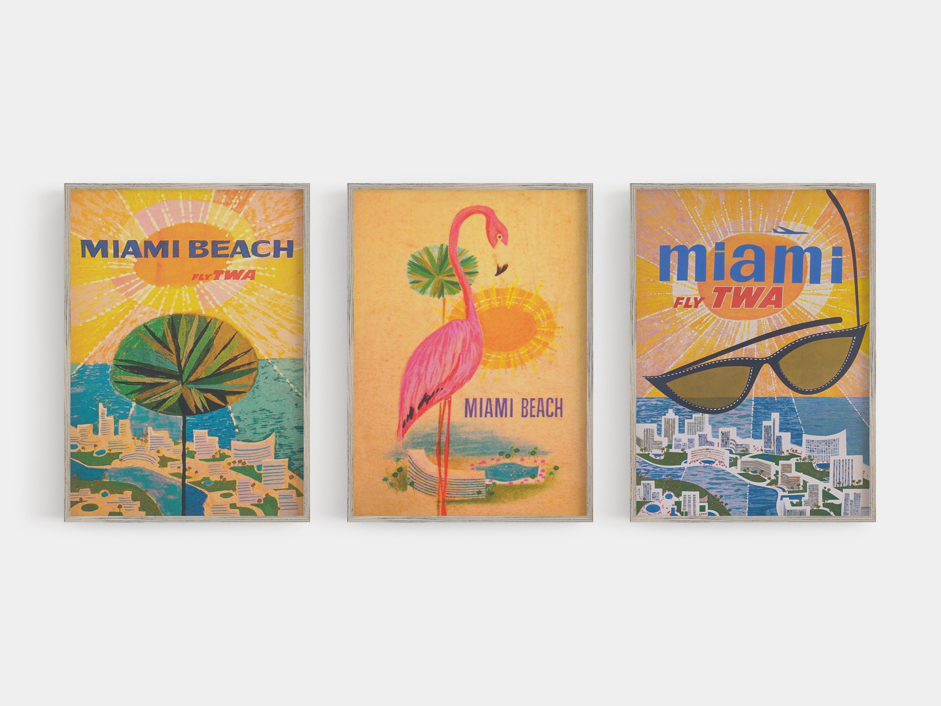 Miami Travel Poster Set: Vintage Retro Wall Art (digital Download