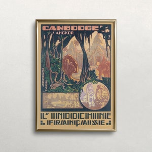 Angkor Temples Vintage Travel Poster: Cambodia Wall Art (Digital Download)