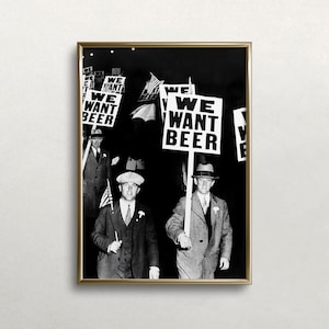 禁酒法の壁アート、ビール抗議、白黒アート、ビンテージの壁アート、バーの壁の装飾、面白い壁アート、デジタルダウンロード、印刷可能なアート