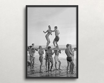 Vintage Surfing Photo Print: Black and White Beach Wall Art (Digital Download)