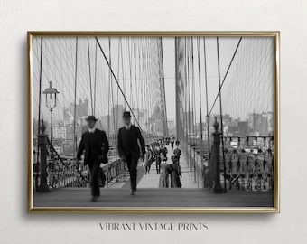 Foto vintage en blanco y negro del Puente de Brooklyn: Arte neoyorquino (descarga digital)
