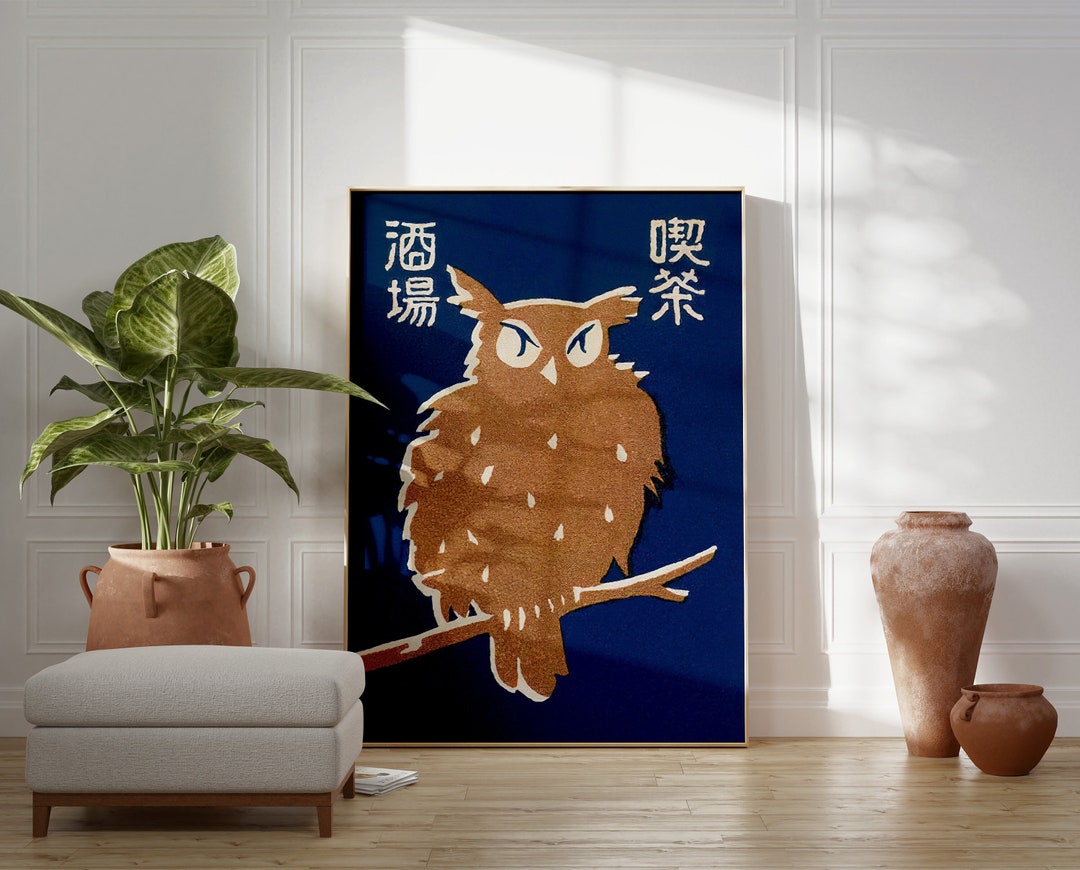 Owl Wall Art Vintage Owl Print Japanese Art Neutral Colors Etsy
