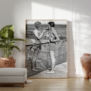 Women Tennis Players, Black and White Art, Vintage Wall Art, Cigarette Break, Women Sports Art, DIGITAL DOWNLOAD, PRINTABLE Art image 2