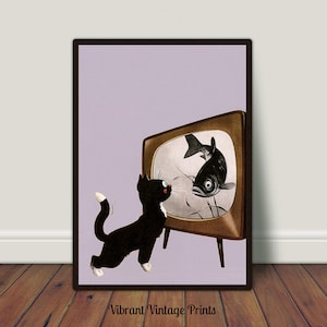 Cat Wall Art, Vintage Wall Art, Mid Century Modern, Retro Wall Decor, Funny Wall Art, DIGITAL DOWNLOAD, PRINTABLE Wall Art, Large Wall Art