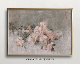 Blush Pink Roses Art  | Vintage Wall Art | Flowers Wall Art | Muted Neutral Decor | Antique Print |Farmhouse Decor | PRINTABLE Wall Art #104
