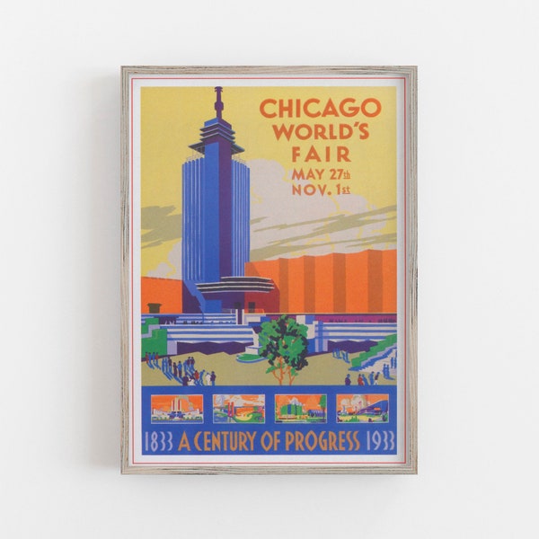 Chicago Wall Art, Vintage Wall Art, 1933 World's Fair Poster, Art Deco Wall Decor, Colorful Wall Art, DOWNLOAD, PRINTABLE Art Large Wall Art