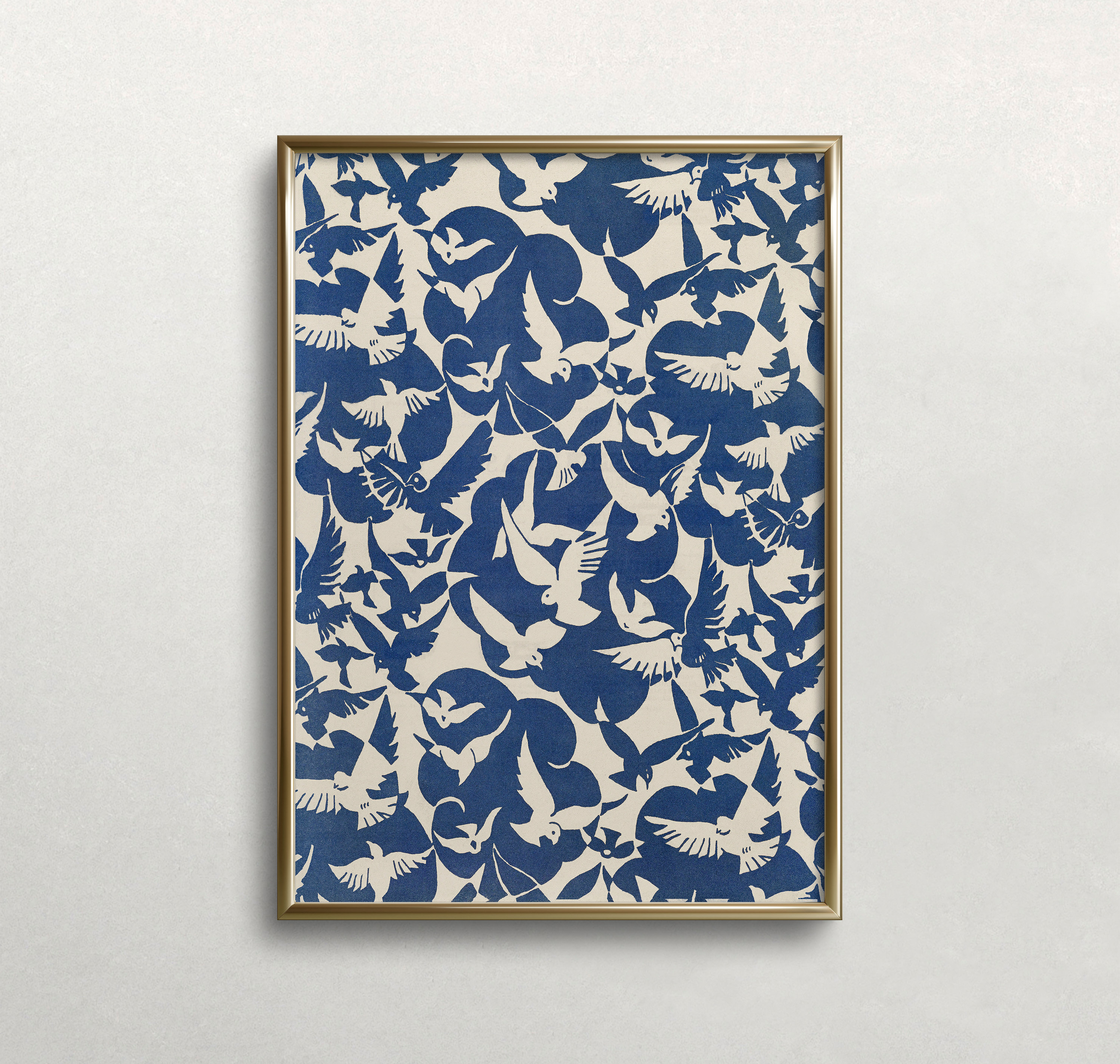 Bird Pattern Art, Abstract Wall Art, Vintage Pattern Art, Blue and White Decor, Pigeons Print, DIGITAL DOWNLOAD, PRINTABLE Wall Art #256