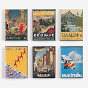 Australien Wandkunst, Vintage Wandkunst, Australien Reise Druck, Galerie Wandset, 6er Set, DRUCKBARE Wandkunst, DIGITAL DOWNLOAD, große Kunst