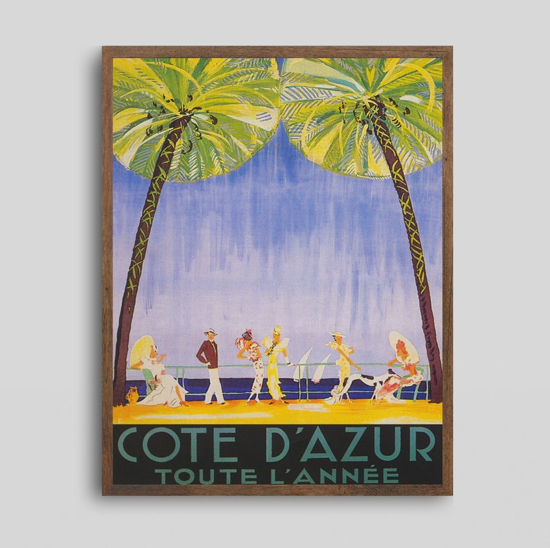 Cote D' Azur France Print French Riviera Vintage Travel | Etsy