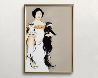 Vintage Woman with Cats Art Print: Victorian Portrait (Digital Download)