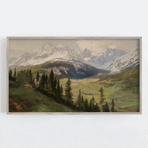 Samsung Frame TV Art, Mountain View, Vintage Wall Art, Landscape Art, Nature Wall Art, Muted Neutral Decor, Digital DOWNLOAD, Digital TV Art