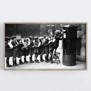 Arte de TV con marco navideño, cartas a Papá Noel, TV con marco de fotos antiguo, arte en blanco y negro, arte de pared navideño, arte de pared vintage, DESCARGA digital