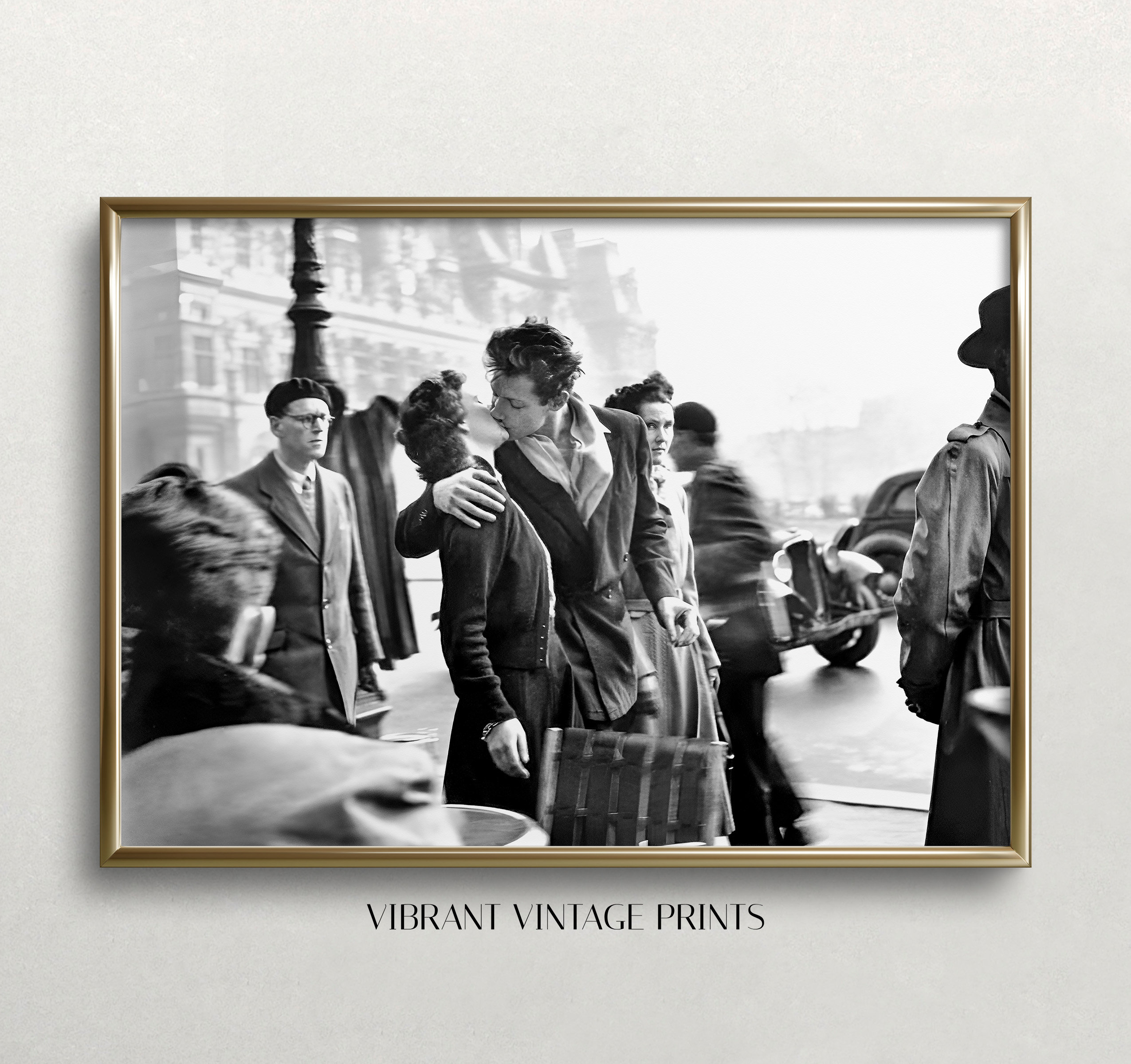 Paris Kiss Photo: Vintage Black and White Romantic Art (Digital Download)