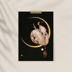 Vintage kunstprint van een vrouw met de maan: hemelse art nouveau decoratie (digitale download) afbeelding 8