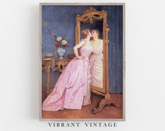 Vintage Frau im Spiegelbild 19th Century Fashion Art (Digitaler Download)