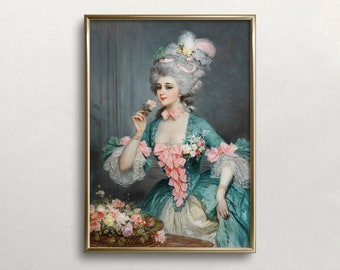 Vintage Woman Portrait with Roses: Regency Era Art (Digital Download)