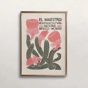 Mexiko Wandkunst, Kaktus Wandkunst, Vintage Wandkunst, Boho Wanddekoration, Kaktus Druck, Gedämpfte hellere Farben, DIGITAL DOWNLOAD druckbare Wandkunst