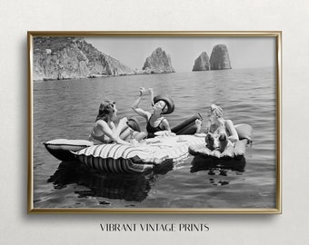 Women Eating Pasta on Lake, Black and White Art, Vintage Wall Art, Funny Art, Pasta Picnic on Lake, Picnic on Lake, DOWNLOAD, PRINTABLE Art