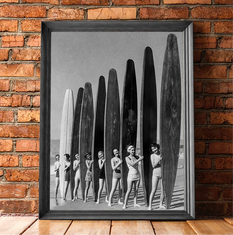 Women Surfers, Black and White Art, Vintage Wall Art, Beach Wall Art, Women Sports Art, DIGITAL DOWNLOAD, PRINTABLE Art image 3