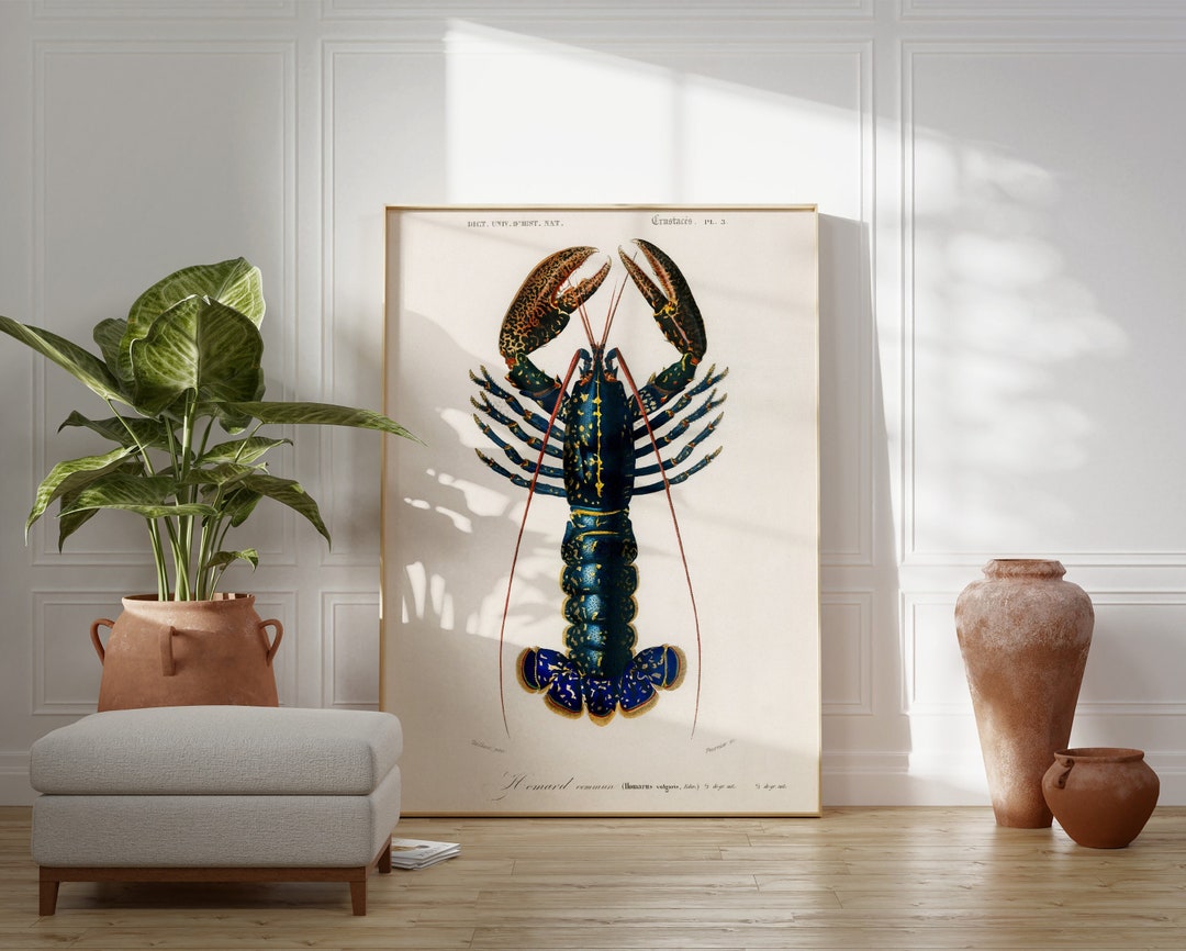 Lobster Wall Art Vintage Wall Art Dark Moody Decor Lobster Print