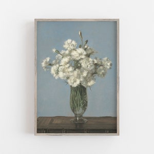 White Carnations Wall Art | Vintage Flower Painting | White Flowers Art | Antique Botanical Print | Digital DOWNLOAD PRINTABLE Wall Art #185