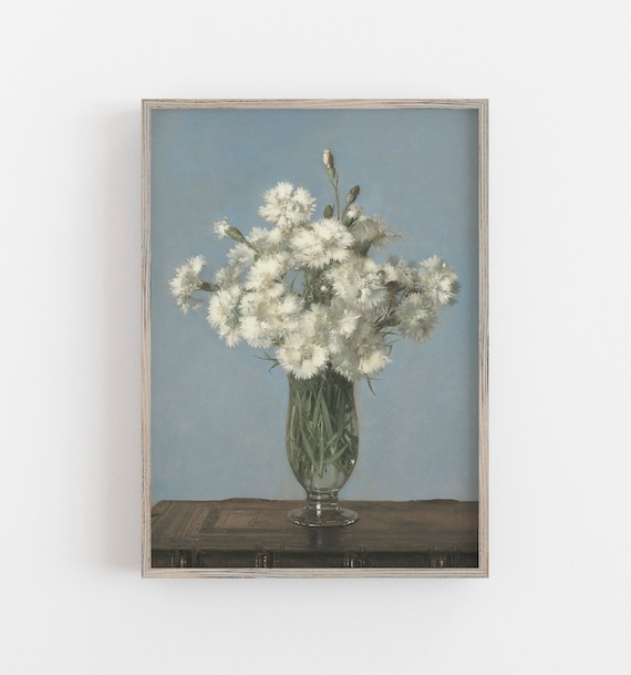 White Carnations Wall Art | Vintage Flower Painting | White Flowers Art | Antique Botanical Print | Digital DOWNLOAD PRINTABLE Wall Art #185