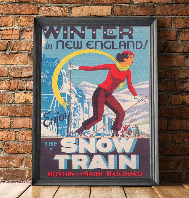 New England Wall Art Vintage Ski Poster Snow Train Print Etsy