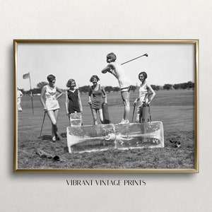 Vintage Lady Golfers Art Print: Funny Black and White Photo (Digital Download)