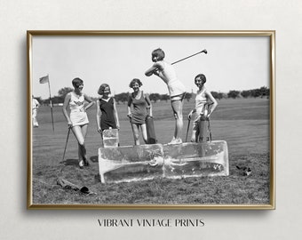 Vintage Lady Golfers Art Print: Funny Black and White Photo (Digital Download)
