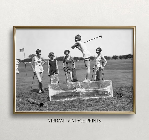 Vintage Lady Golfers Art Print: Funny Black and White Photo (Digital Download)