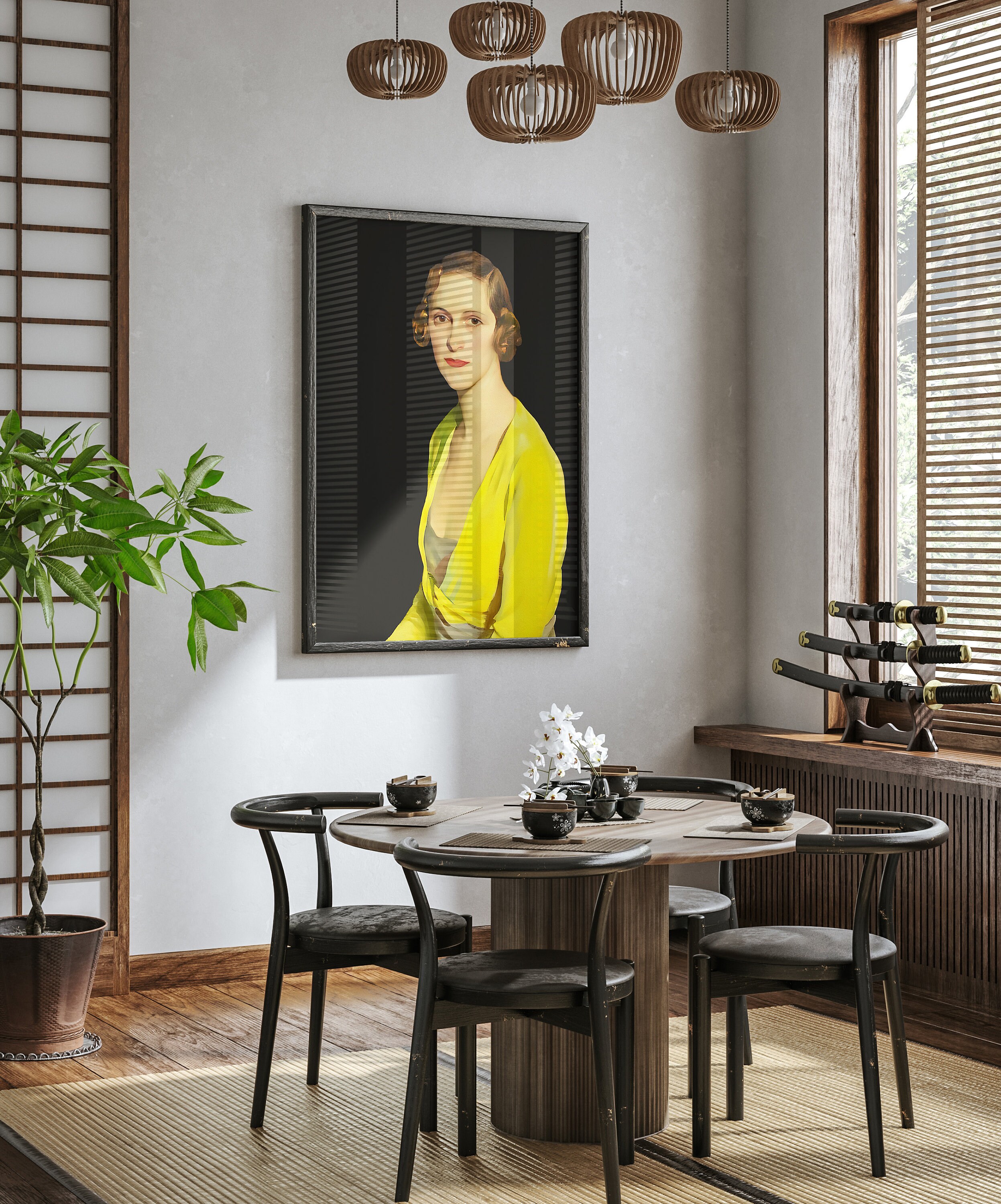 Vintage Woman Portrait Print | Yellow Dress Fashion Art (digital ...