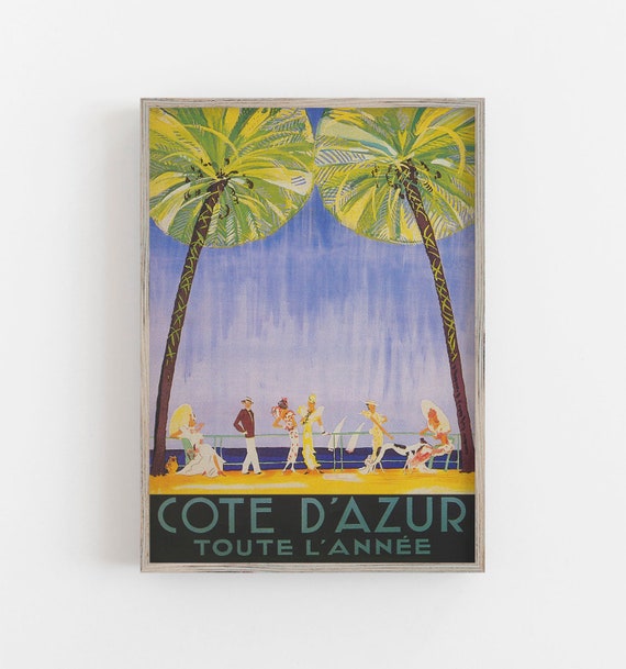 Cote D' Azur France Print French Riviera Vintage Travel | Etsy